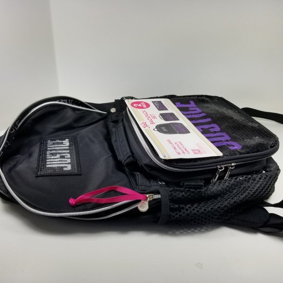 Justice reversible Sequin Backpack and Lunch Tote 2-Piece Black Purple Silver - Picture 8 of 12